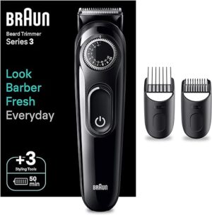 Braun Barttrimmer, Trimmer/Haarschneider Herren, Haarschneidemaschine mit ultrascharfer Klinge, 40 Längeneinstellungen, wiederaufladbar mit 50 Min. kabelloser Laufzeit, Geschenk…