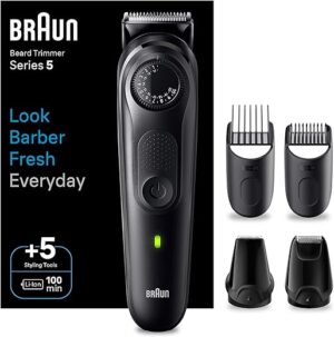 Braun Barttrimmer, Trimmer/Haarschneider Herren, Haarschneidemaschine mit ultrascharfer Klinge, 40 Längeneinstellungen, Tasche, 100 Min. kabellose Laufzeit, Valentinstag…