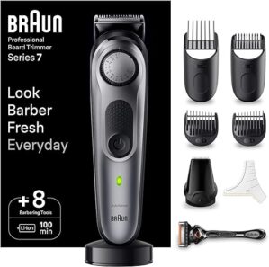 Braun Barttrimmer, Trimmer/Haarschneider Herren, Haarschneidemaschine Profi, 40 Einstellungen, Ladestation, Reiseetui, Bartschablone, 100 Min. kabellose Laufzeit, Valentinstag…