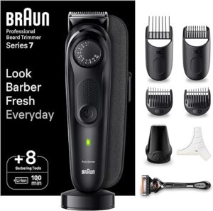 Braun Barttrimmer, Trimmer/Haarschneider Herren, Haarschneidemaschine Profi, 40 Einstellungen, Ladestation, Reiseetui, Bartschablone, 100 Min. kabellose Laufzeit, Valentinstag…