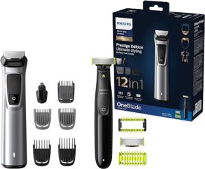 Philips Multigroom Series 9000 12-in-1 Stylingset inkl. OneBlade für Gesicht, Haare und Körper (Modell MG9710/90)
