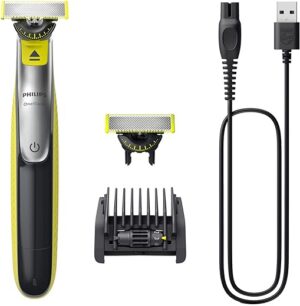 Philips OneBlade 360 Face – Elektrischer Bartschneider und Rasierer zum Trimmen, Stylen und Rasieren, inkl. 2 innovativen 360-Klingen & verstellbarem 5-in-1-Trimmaufsatz (Modell…