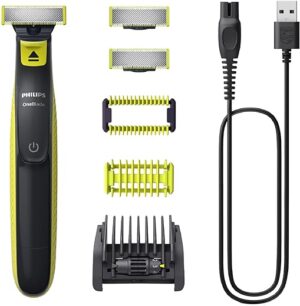 Philips OneBlade Face & Body – Elektrischer Bartschneider, Rasierer und Bodygroomer zum Trimmen, Stylen und Rasieren, 3 Original-Klingen, 5-in-1 Trimmaufsatz & 2…
