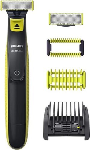 Philips OneBlade Face & Body – Elektrischer Bartschneider und Rasierer zum Trimmen, Stylen und Rasieren, inkl. 2 Original-Klingen, 5-in-1 Trimmaufsatz & 2 Körperaufsätzen…